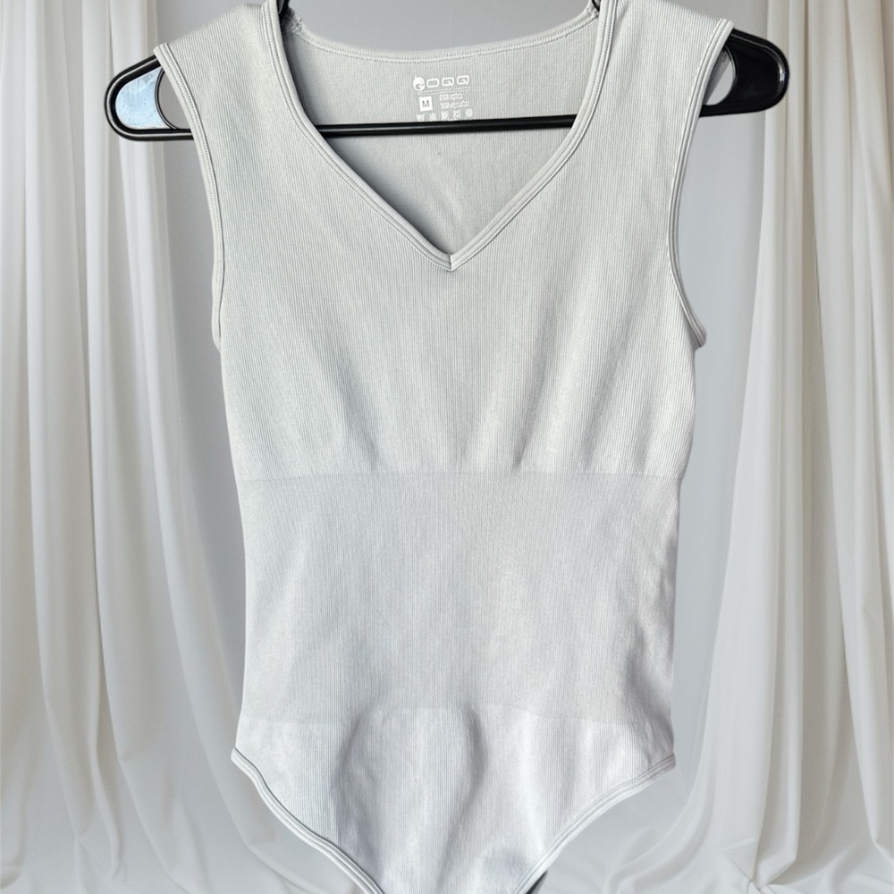 Gray Sleeveless V-Neck Bodysuit
